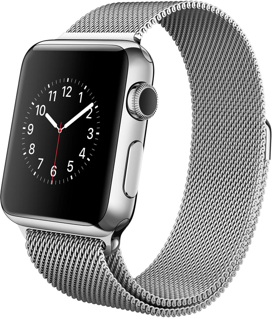 Apple Watch, корпус 38 мм из нержавеющей стали, миланский сетчатый браслет