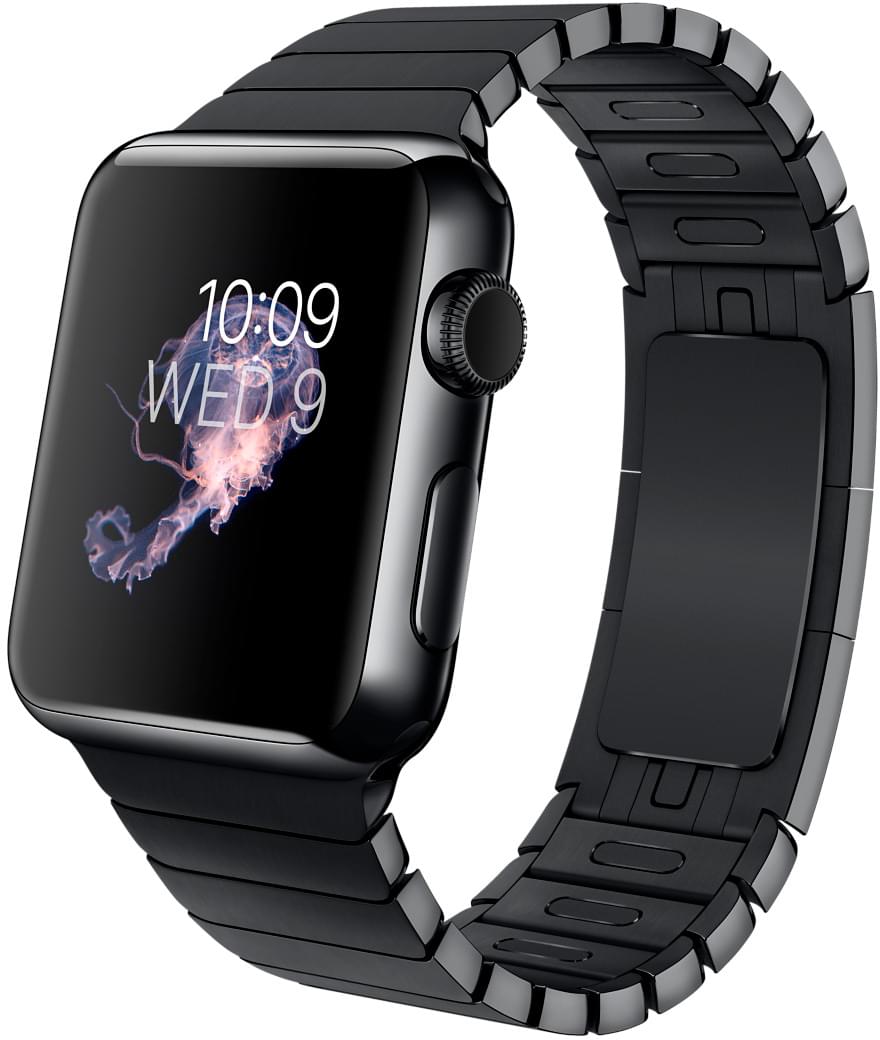 Apple Watch, корпус 38 мм из нержавеющей стали цвета «серый космос», блочный браслет из нержавеющей стали цвета «серый космос»