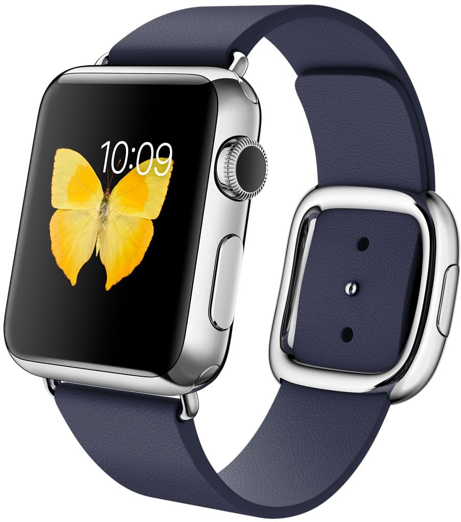 Apple Watch, корпус 38 мм из нержавеющей стали, тёмно-синий ремешок с современной пряжкой